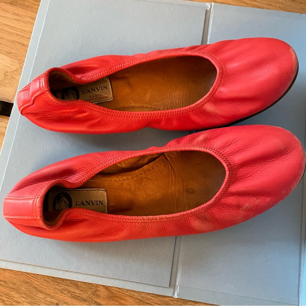 ❣️LAST CHANCE❣️ LANVIN Leather Calfskin Red Ballet Flats w Box 38.5 fit like 7